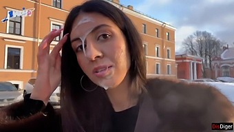 Stunning Woman Parades In Public With Semen On Her Face, Courtesy Of A Kind Benefactor - Cumwalk