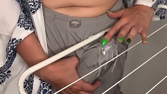 Step-Mom'S Solo Show: Rubbing Her Huge Tits On The Dryer, Watched By Her Stepson